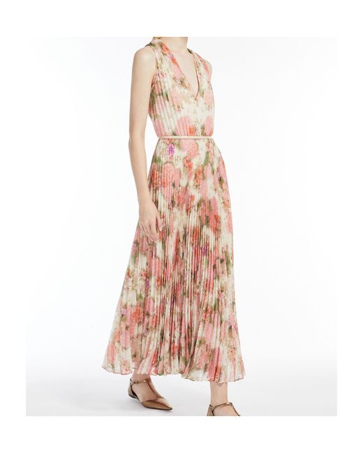 Max Mara Pink Studio Belted Waist Printed Emery Dress