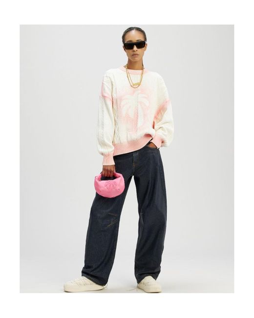 Palm Angels Pink Sprayed Palm Crewneck Jumper
