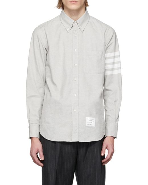 Thom Browne White Flannel-Bar Straight Fit Shirt for men