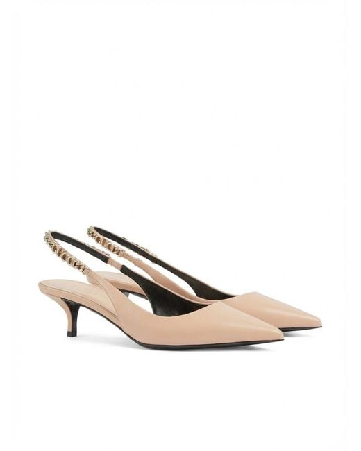 Gucci Natural Signoria Logo Plaque Slingback Pumps