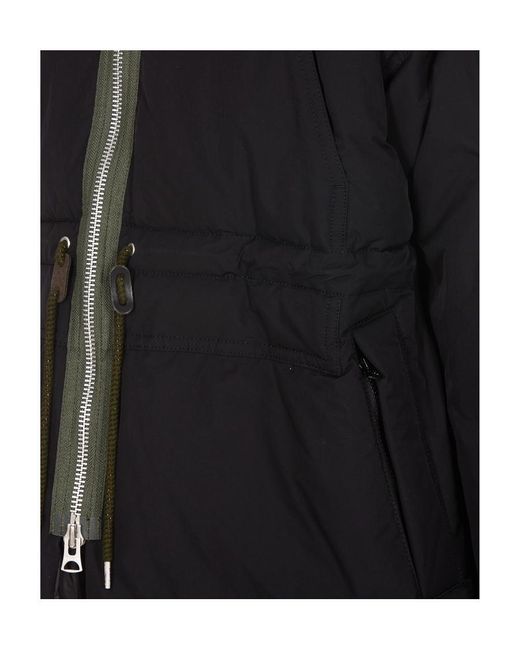 Sacai Black Zipped Hooded Drawstring Parka for men