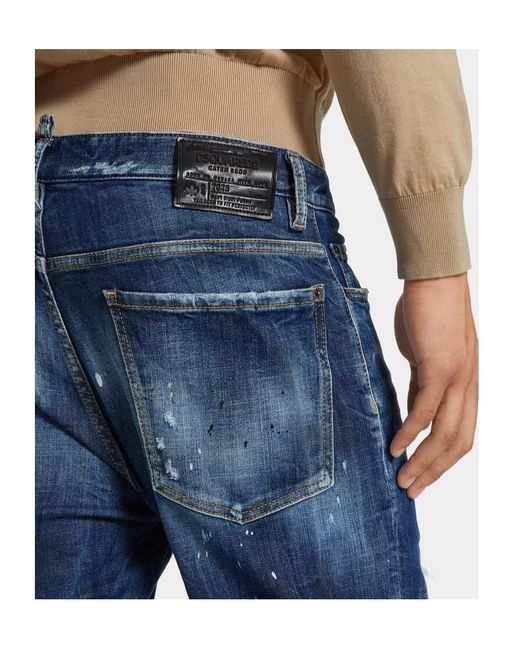 DSquared² Blue Medium Ripped Wash Bro Jeans for men