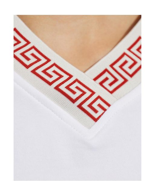 Versace White Greca Trim V-Neck Top