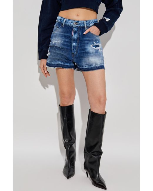 DSquared² Blue Distressed Denim Shorts