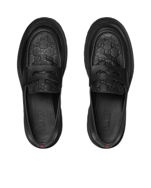 Gucci Black Gg Web Detailed Round-Toe Loafers for men