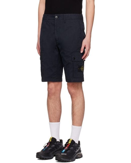 Stone Island Blue Compass-Patch Knee-Length Cargo Shorts for men