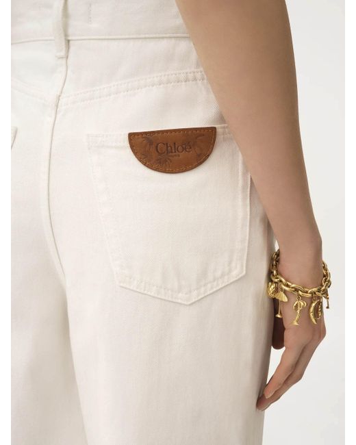 Chloé White Chloé Logo Patch Wide-Leg Jeans