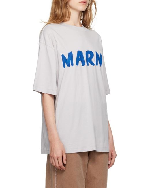 Marni Gray Logo Printed Crewneck T-Shirt