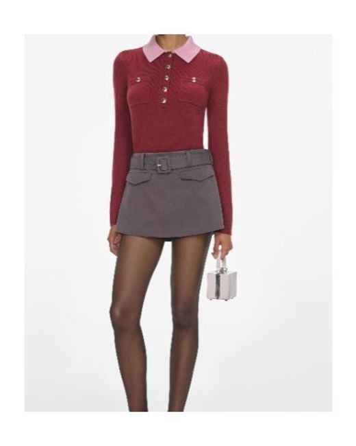 Self-Portrait Red Contrast Collar Knit Top