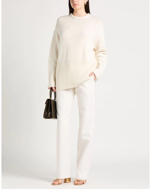 Dolce & Gabbana White Solid Color Cashmere Long Sleeve Sweater