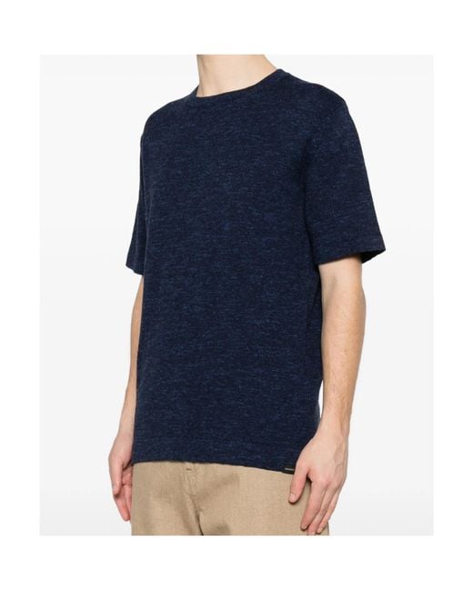Woolrich Blue Crew-Neck Knitted T-Shirt for men