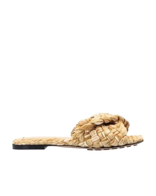 Bottega Veneta Metallic Logo Open-Toed Flat Sandals