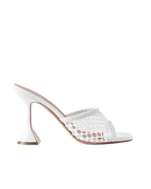 AMINA MUADDI White Round Toe. Lace-Up Front. Stiletto Heel