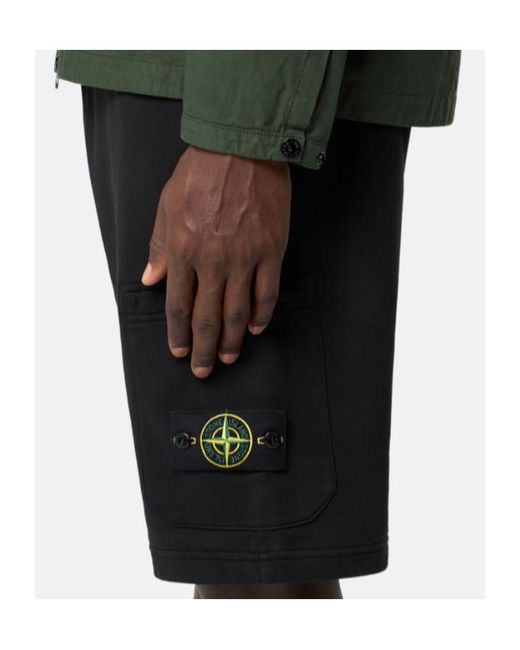 Stone Island Black Logo Patch Drawstring Shorts for men