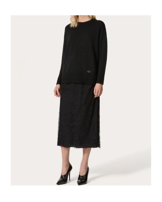 Valentino Black Lace Midi Skirt