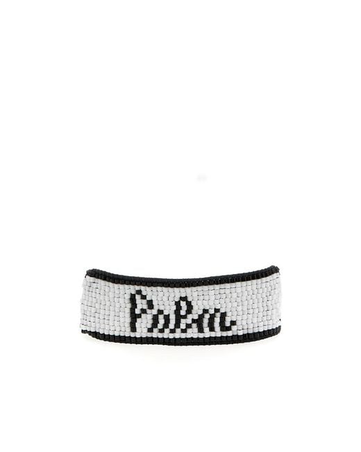 Palm Angels White Palm Plaque Beaded Bracelet