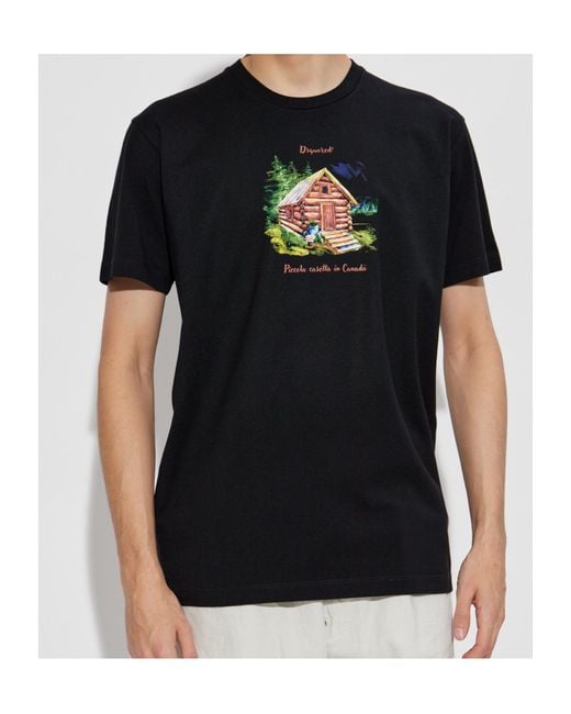 DSquared² Black Graphic Printed Crewneck T-Shirt for men
