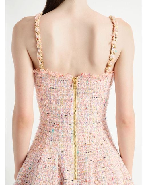 Balmain Pink Tweed Flared Mini Dress