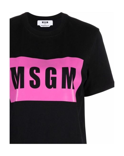 MSGM Black Logo-Print Cropped T-Shirt