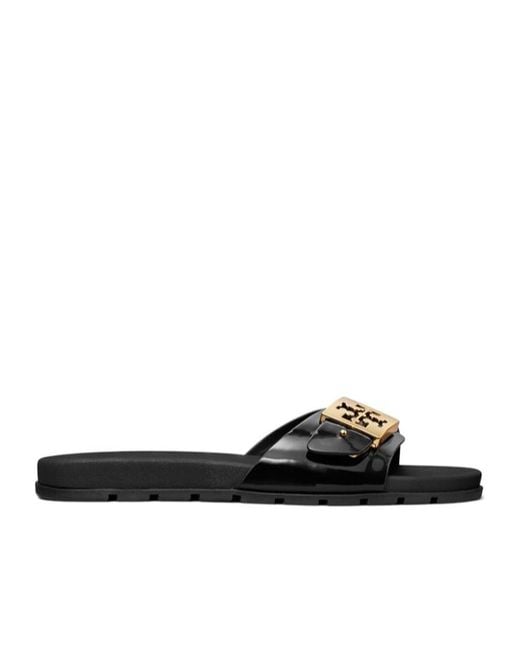 Tory Burch Black Buckle Slip-On Slides