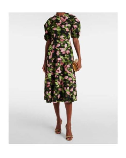 Erdem Green Floral Matelassé Midi Dress