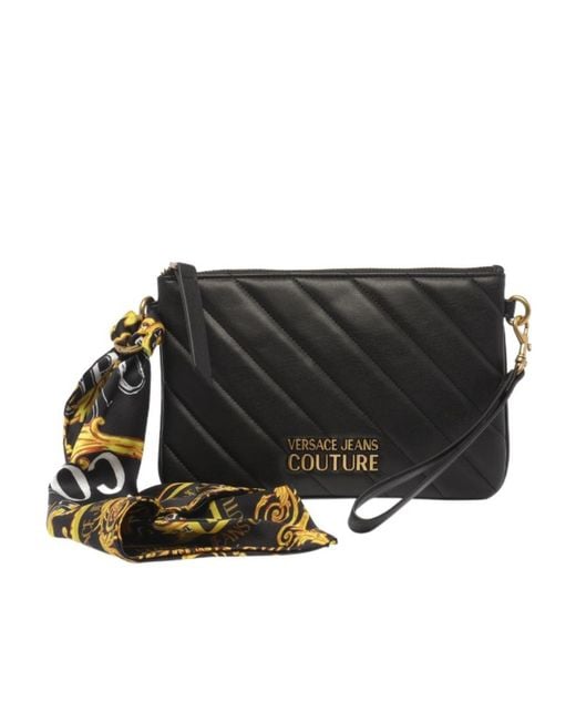 Versace Jeans Black Thelma Logo-Plaque Quilted Clutch Bag