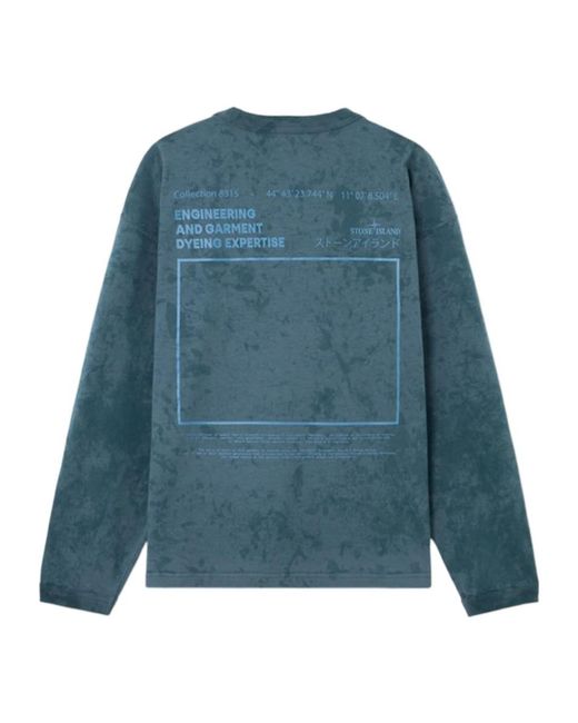 Stone Island Blue Long-Sleeve Graphic T-Shirt for men