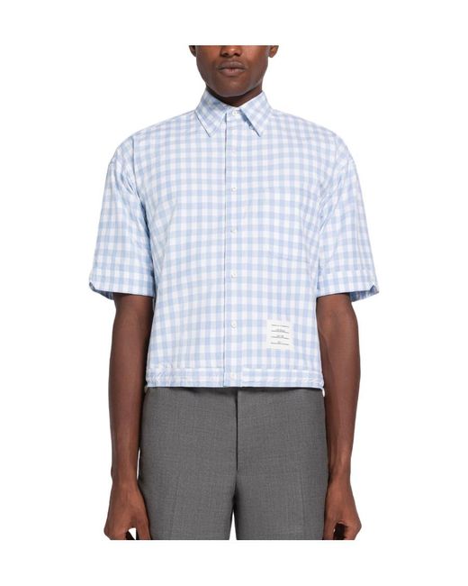 Thom Browne White Gingham Poplin Short-Sleeve Shirt for men