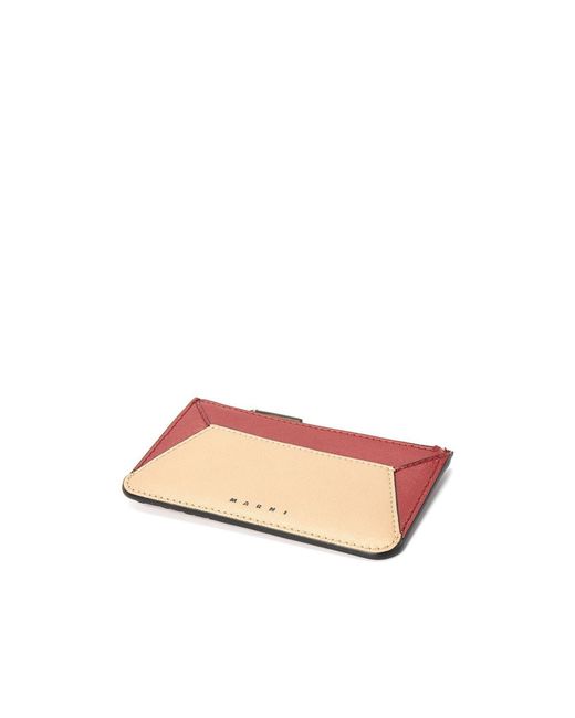 Marni Red Logo-Print Leather Card Holder for men