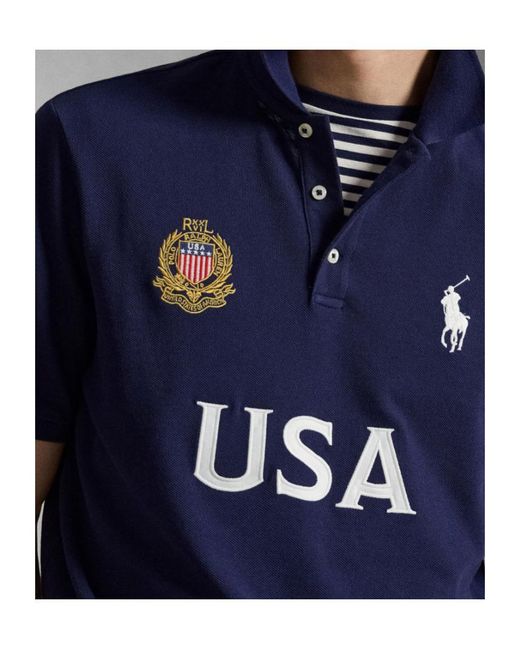 Polo Ralph Lauren Blue Usa Crest Polo Shirt for men