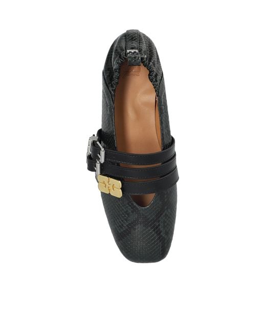 Ganni Black Buckled Strap Ballet Flats