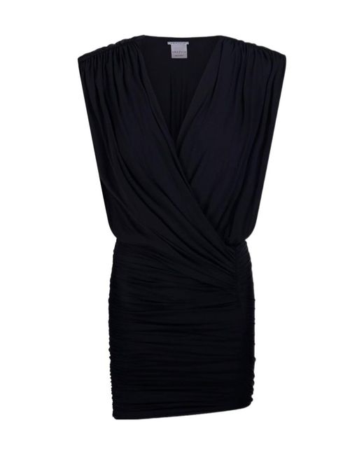 Amazuìn Black V-Neck Draped Mini Dress