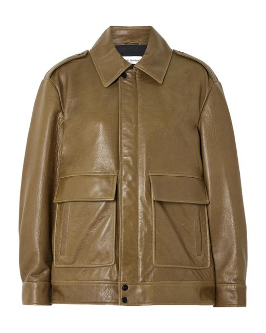 Nour Hammour Green Drey Textured-Leather Jacket