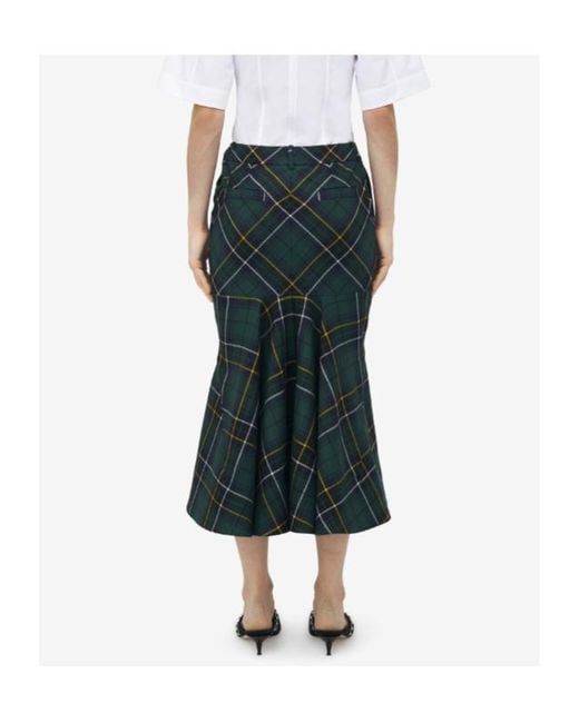 Alexander McQueen Green Kickback-Detail Plaid Skirt