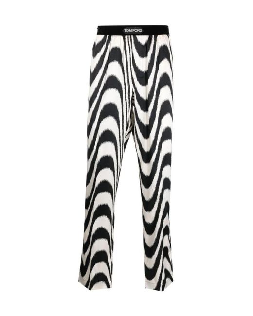 Tom Ford Black Abstract Printed Wide Leg Pj Trousers for men