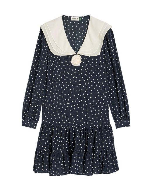 Rixo Blue Valetta Polka Dot Silk-Chiffon Mini Dress
