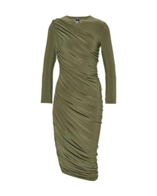Norma Kamali Green Diana Asymmetric Ruched Minidress