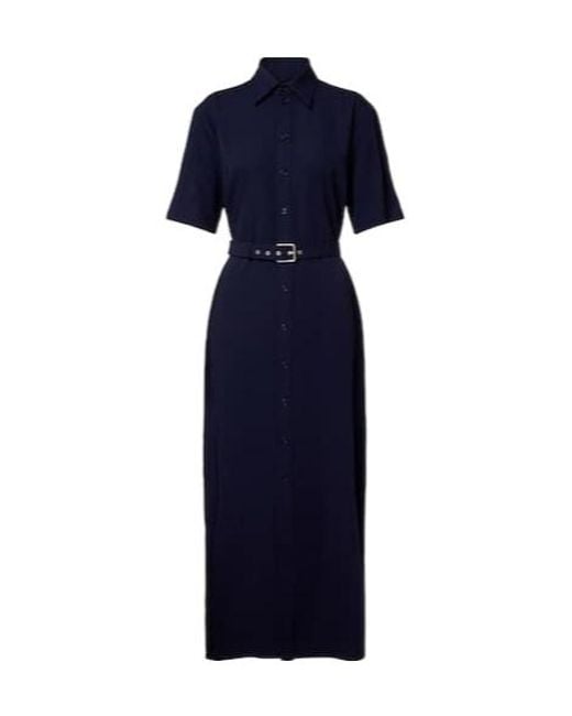 Ralph Lauren Blue Belted Wool Midi Dress