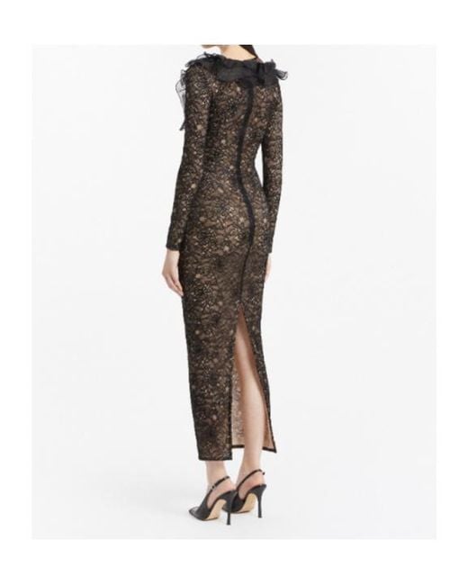 Alessandra Rich Brown Stretch Lace Evening Dress