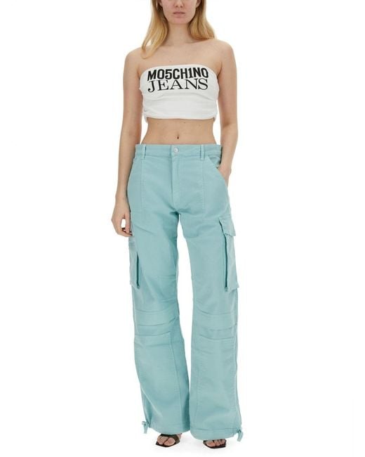Moschino Blue Multi-Pocket Button Casual Pants