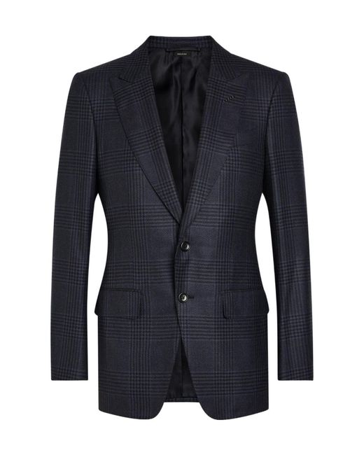 Tom Ford Blue Houndstooth Wool Blazer for men