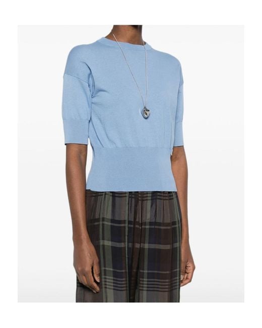 Herno Blue Fine Knit Short-Sleeve Top