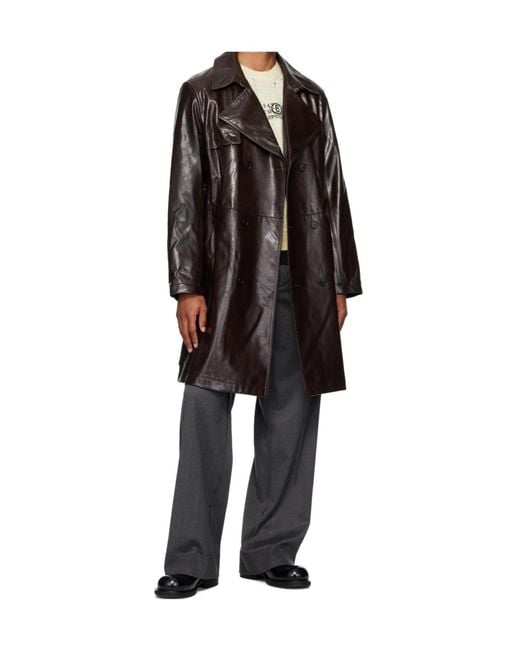 MM6 by Maison Margiela Black Faux Leather Trench Coat for men