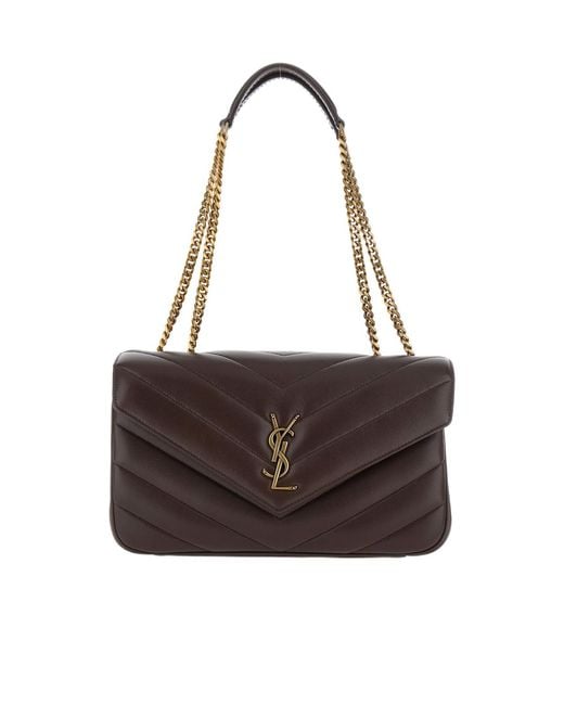 Saint Laurent Brown 'Loulou' Crossbody Bag With Chain Strap And Cassandre Plaque On The Front