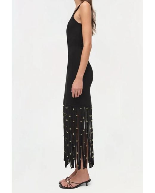 Jonathan Simkhai Black Fringed-Hem Embellished Midi Dress