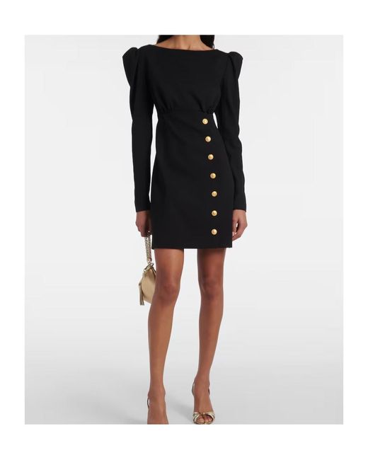 Alessandra Rich Black Wool-Blend Crêpe Minidress