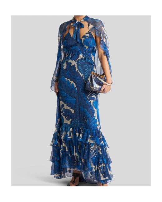 Etro Blue Floral-Printed Maxi Dress
