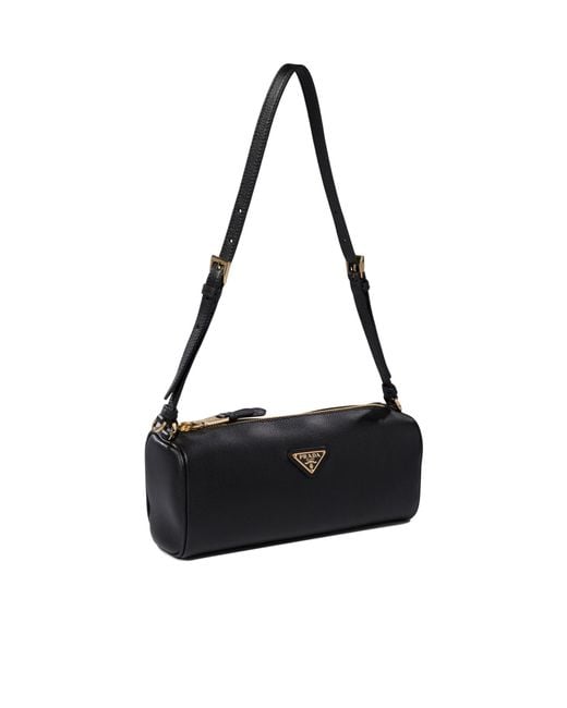 Prada Black Logo Plaque Zipped Shoulder Bag