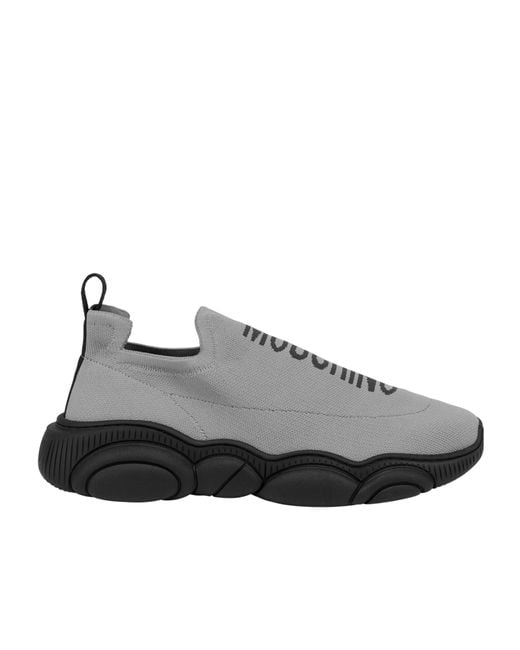 Moschino Gray Logo-Intarsia Slip-On Sneakers for men