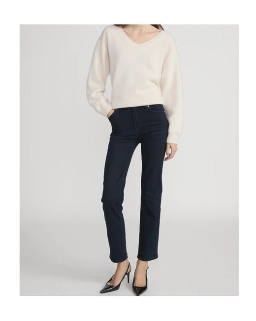 FRAME Blue High-Waisted Straight-Leg Jeans